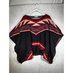 Alberto Makali Womens Poncho Sweater Size Large Black Red Native American